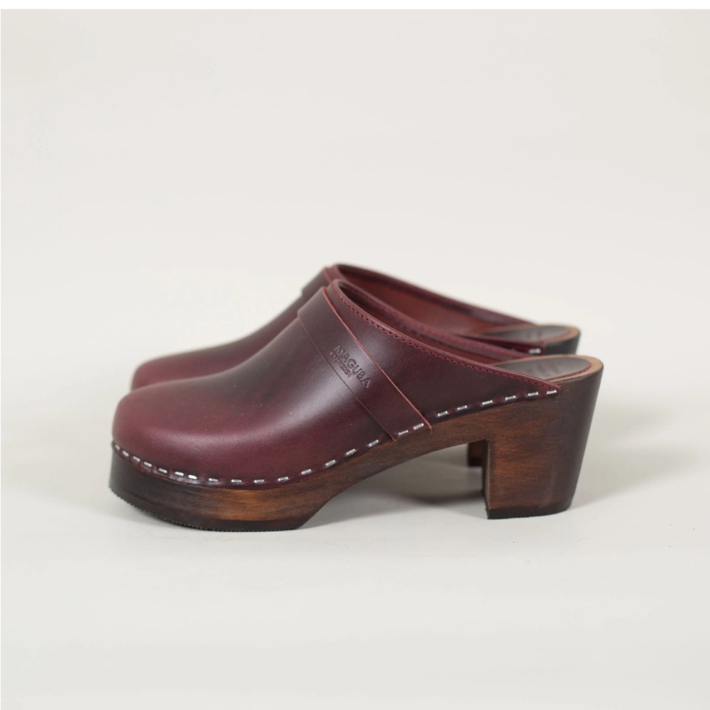Burgundy Swedish Leather Clogs EU37